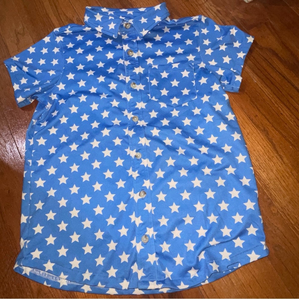 Millie & Maxx Boys Blue Star Button Down Shirt Patriotic Stars Size 8 Americana